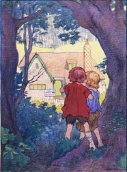 Mitten im Wald stand ein wunderbares weißes Haus, aus Hänsel und Gretel, veröffentlicht von Blackie & Son Limited, ca. 1940